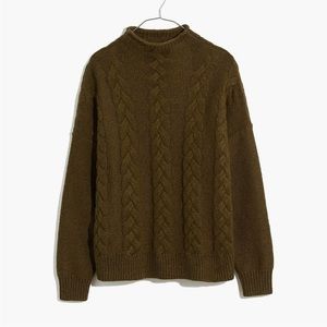 Madewell Olive Cable Knit Turtleneck Sweater